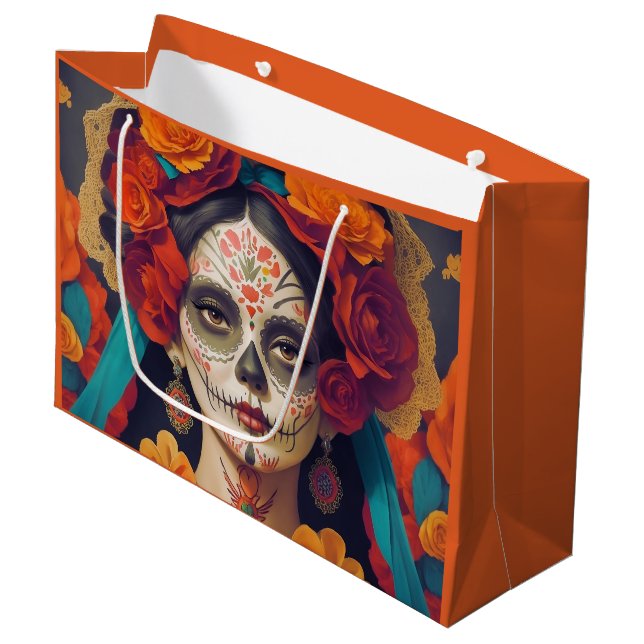 Sacola Para Presentes Grande Dia Da Catrina Dos Mortos 1 (Frente inclinada)