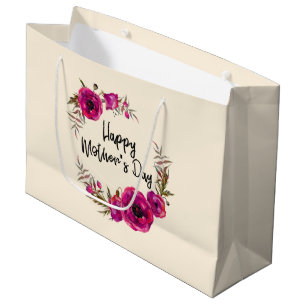 Sacola Para Presentes Grande Dia das mães feliz da grinalda floral fúcsia das