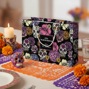 Sacola Para Presentes Grande Dia de los Muertos Mexicanos Peles e Flores de Açú