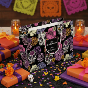 Sacola Para Presentes Grande Dia de los Muertos Mexicanos Peles e Flores de Açú