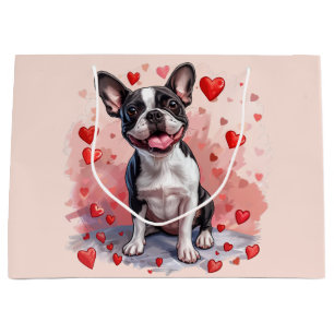 Sacola Para Presentes Grande Dia de os namorados Boston Terrier Dog