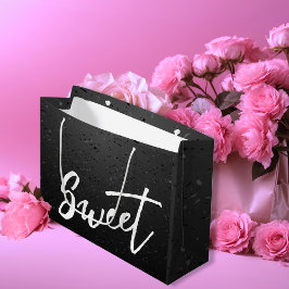 Sacola Para Presentes Grande Dia de os namorados elegante de doce branco e pret