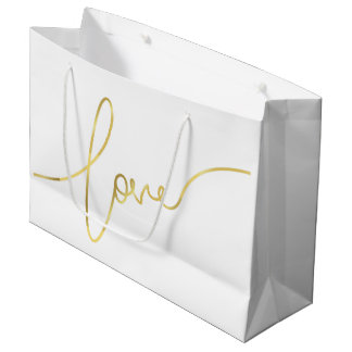 SACOLA PARA PRESENTES GRANDE DIA DE OS NAMORADOS FAUX GOLD FOIL LOVE SCRIPT