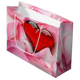 Sacola Para Presentes Grande Dia de os namorados Red Glass Heart Rosa