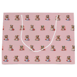 Sacola Para Presentes Grande Dia de os namorados Teacup Yorkie - Rosa