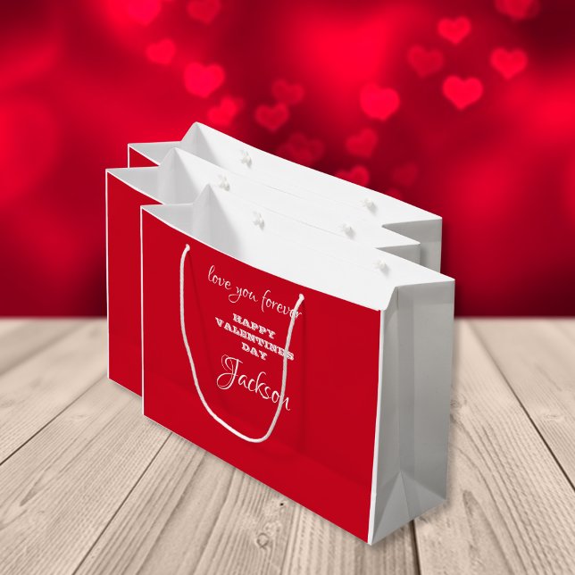 Sacola Para Presentes Grande Dia de os namorados Vermelho Personalizado Moderno (Large Red Valentines Day Gift Bags.)