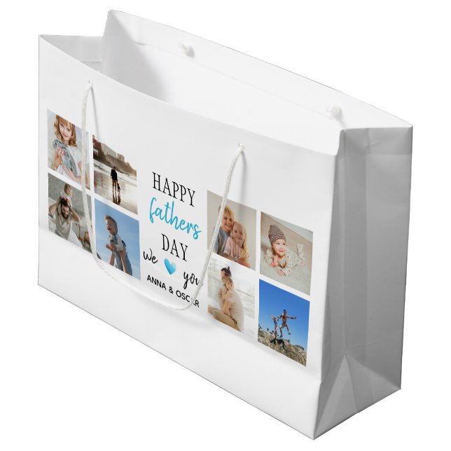 Sacola Para Presentes Grande Dia de os pais Gift Bag | Fotos personalizadas (Frente inclinada)