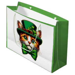 Sacola Para Presentes Grande Dia de São Patrício, gato/gatinho