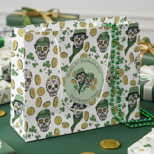 Sacola Para Presentes Grande Dia de São Patrício Irish Sugar Skull Personalizad