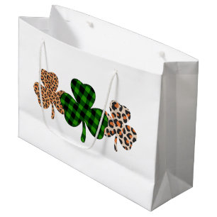Sacola Para Presentes Grande Dia de São Patrício Sorte Irlandês Verde Xadrez Tr