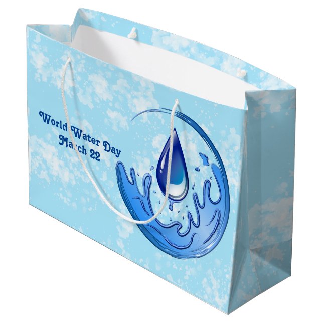 Sacola Para Presentes Grande Dia Mundial da Água Salve a Terra (Verso inclinado)
