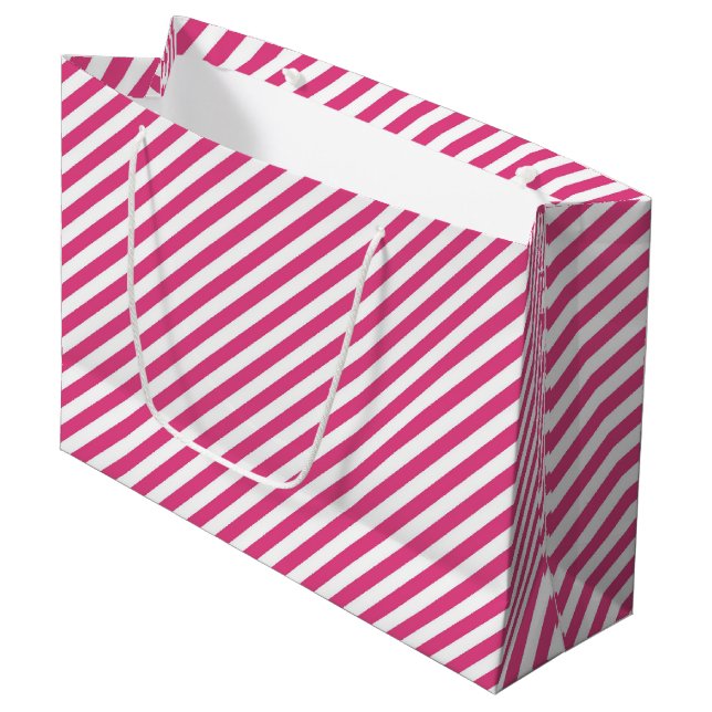 Sacola Para Presentes Grande Diagonal pink and white stripes pattern (Frente inclinada)