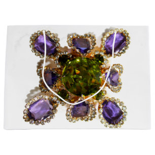 Sacola Para Presentes Grande Diamantes Ametistas Roxos Emeralds joias