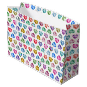 Sacola Para Presentes Grande Diamond Heart Watercolor Pattern Cute Pastel Girly