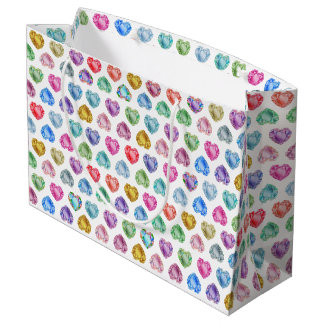 Sacola Para Presentes Grande Diamond Heart Watercolor Pattern Cute Pastel Girly