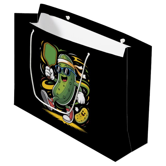 Sacola Para Presentes Grande Dill Pickle Jogando Pickleball (Frente inclinada)