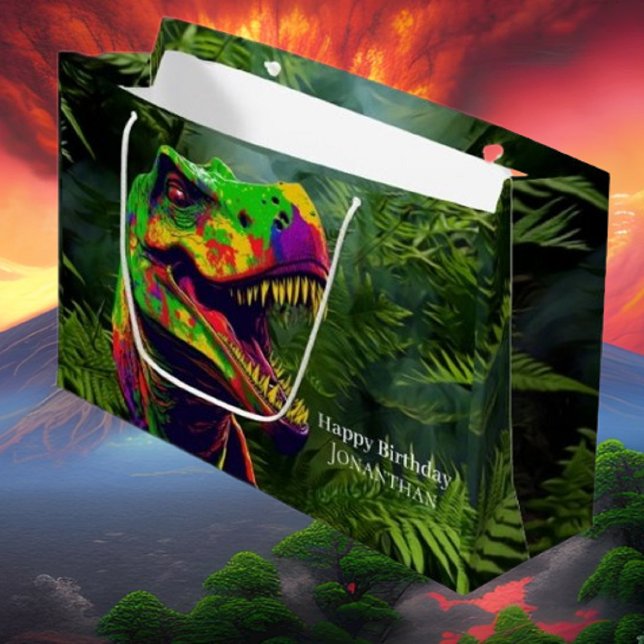 Sacola Para Presentes Grande Dino felizes Crianças de Aniversário Selva (Bring your dream party to life with our selection of quality Dinosaur themed party supplies )