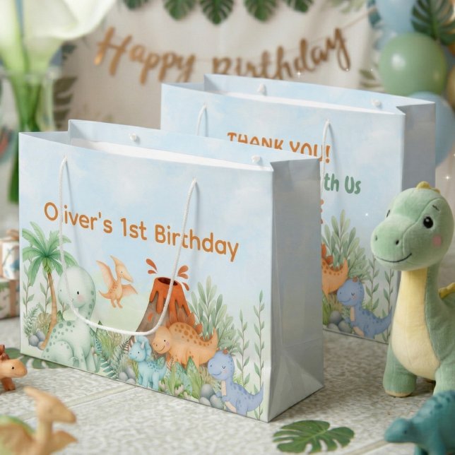 Sacola Para Presentes Grande Dinosaur One-A-Saurus 1st Birthday (One-A-Saurus Dinosaur 1st Birthday Gift Bag)