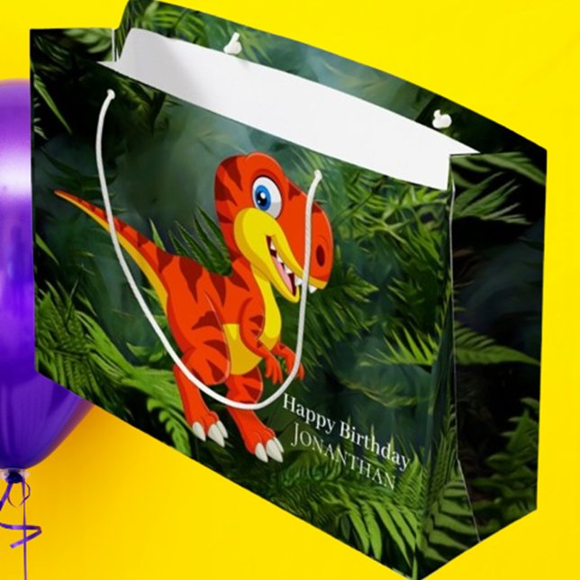 Sacola Para Presentes Grande Dinossaur Brown T Rex Partido Jurássico (Make every celebration special with this Dinosaur Brown T Rex Jurassic Party Large Gift Bag)