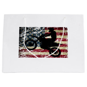 Sacola Para Presentes Grande Dirt Bike USA Flag T-Shirt Motocross American Flag