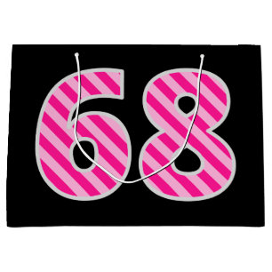 Sacola Para Presentes Grande Diversão Listras Rosa "68"; Feliz 68º Aniversário;