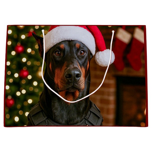 Sacola Para Presentes Grande Doberman Holiday Card (Frente)