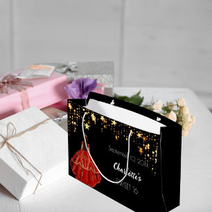 Sacola Para Presentes Grande Doce 16 estrelas vermelhas negras de ouro vestem t