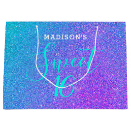 Sacola Para Presentes Grande Doce 16 Lágrima Roxo-Teal Personalizado