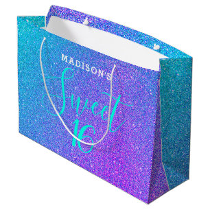 Sacola Para Presentes Grande Doce 16 Lágrima Roxo-Teal Personalizado
