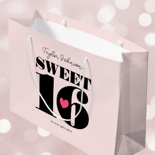 Sacola Para Presentes Grande Doce Dezesseis Retrô Feliz Aniversário Adolescente