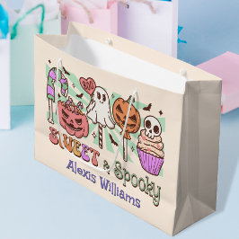 Sacola Para Presentes Grande Doce e assustador, creme branco de gostosuras ou t