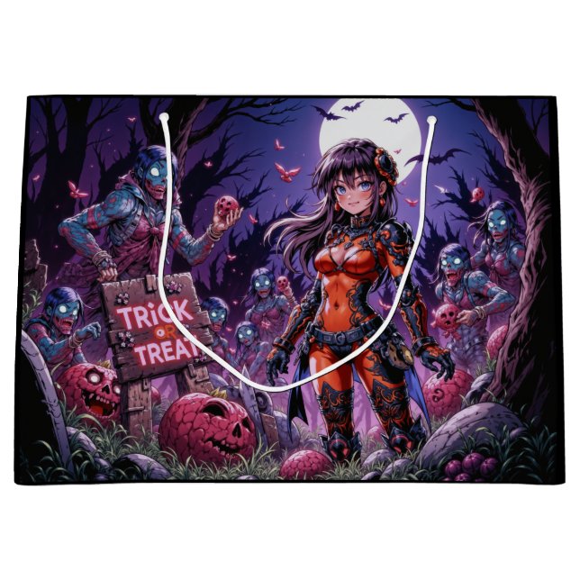 Sacola Para Presentes Grande Doce ou Travessura Zumbis do Halloween Distribuind (Frente)