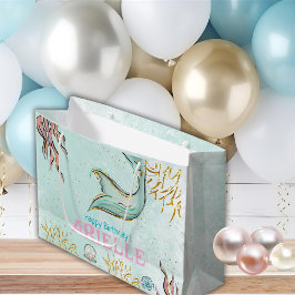 Sacola Para Presentes Grande Doces cauda de sereia brilhante de menta sob o mar
