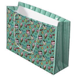 Sacola Para Presentes Grande Doces Retro - Azul Turquesa