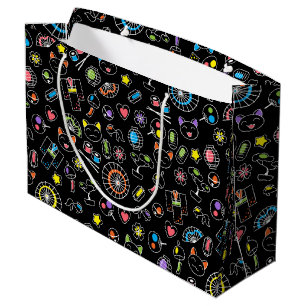 Sacola Para Presentes Grande Dodles de cultura kawaii japoneses em preto