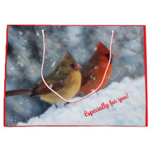 Dois Cardinals na Neve Grande Saco de Presente Pes