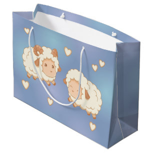 Sacola Para Presentes Grande Dois Pequenos Padrões de Ovelha Bons em Azul