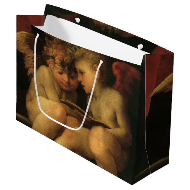 Sacola Para Presentes Grande Dois Querubins Lendo por Rosso Fiorentino, Anjos (Frente inclinada)