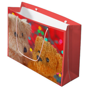 Sacola Para Presentes Grande Dois ursos peludos com luzes de Natal