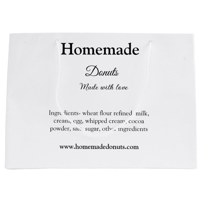 Sacola Para Presentes Grande Donuts caseiros feitos com amor adicione texto sit (Frente)