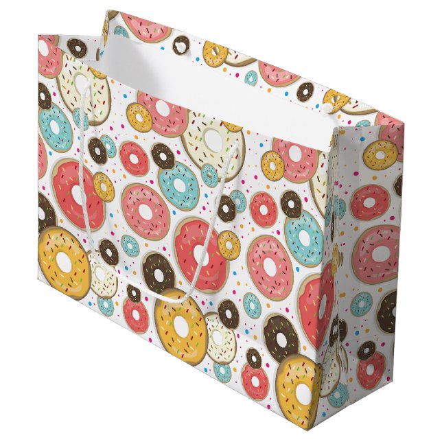 Sacola Para Presentes Grande Donuts Colorful Pattern (Frente inclinada)