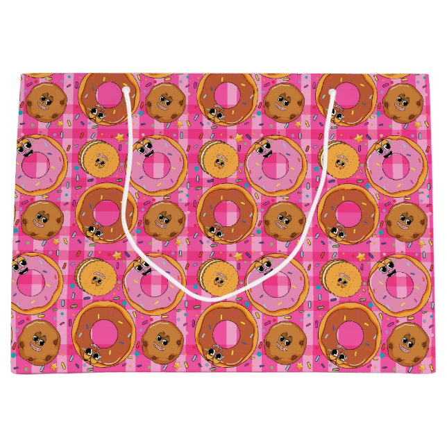 Sacola Para Presentes Grande Donuts e Doces de Desenho Animado Retro (Frente)