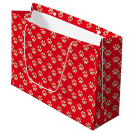 Sacola Para Presentes Grande Dourada Brilhante Imprime Vermelho Pet Lovers