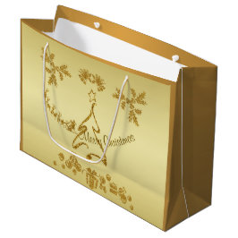 Sacola Para Presentes Grande Dourada Glitter Feliz Natal, Papai Noel em ouro