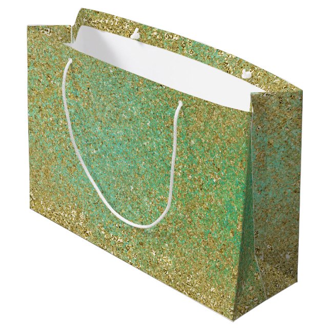 Sacola Para Presentes Grande Dourada Glitter Teal Aqua Glittery Glam Sparkle Pa (Verso inclinado)