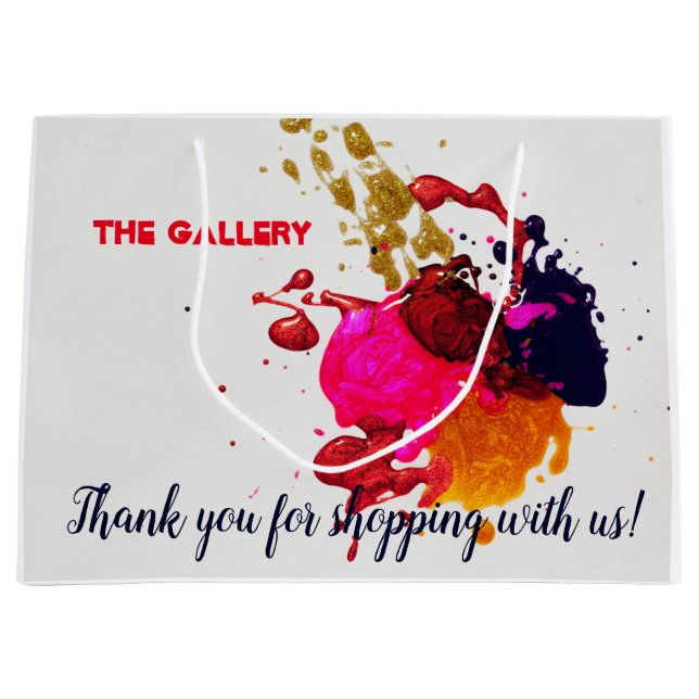 Sacola Para Presentes Grande Dourada pintura rosa roxa-rosa moderna (Frente)