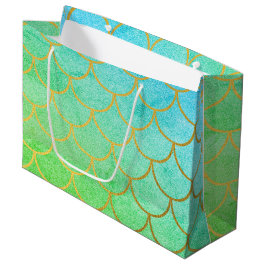 Sacola Para Presentes Grande Dourada Scalid Turquoise Teal Glitter
