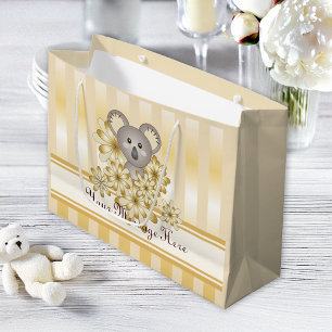 Sacola Para Presentes Grande Dourada Stripe - Cartoon Animal Cute Baby Koala