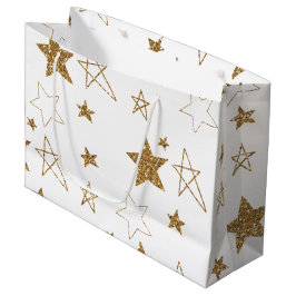 Sacola Para Presentes Grande Douradas estrelas de brilho