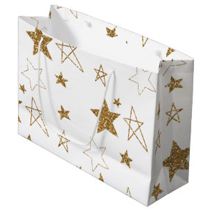 Sacola Para Presentes Grande Douradas estrelas de brilho